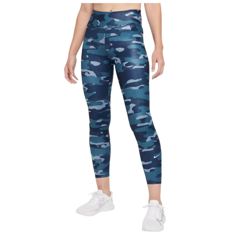 Nike Women's Dri-Fit One Mid Rise Camo Leggings Thunder Blue White Medium